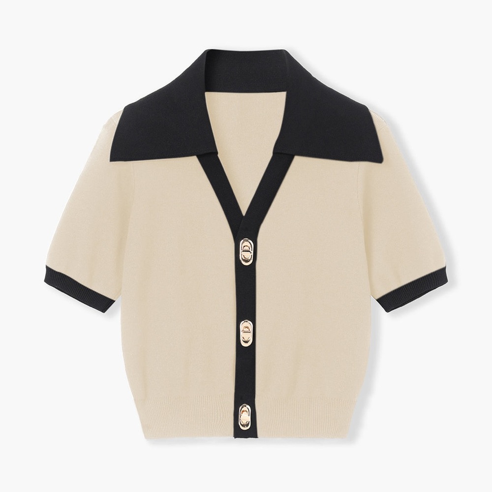 Effortless Black and Cream Button-Up Shirt